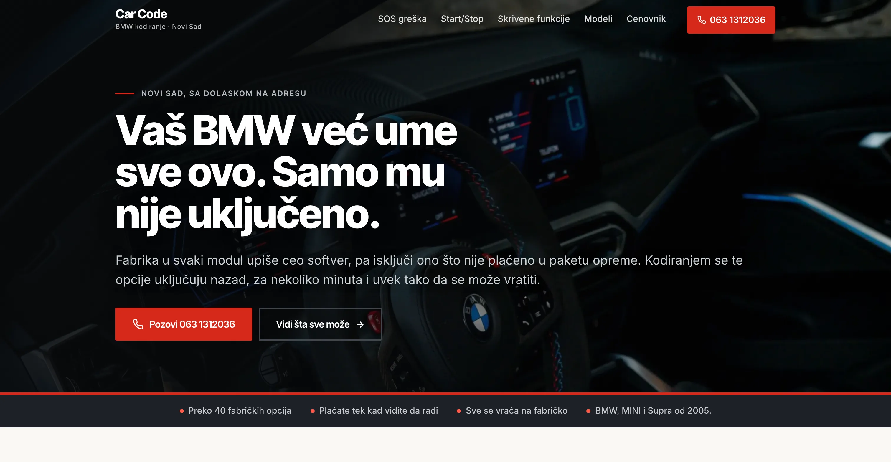 Car Code, Service website for a BMW, MINI and Supra coding specialist, with model coverage and transparent pricing.